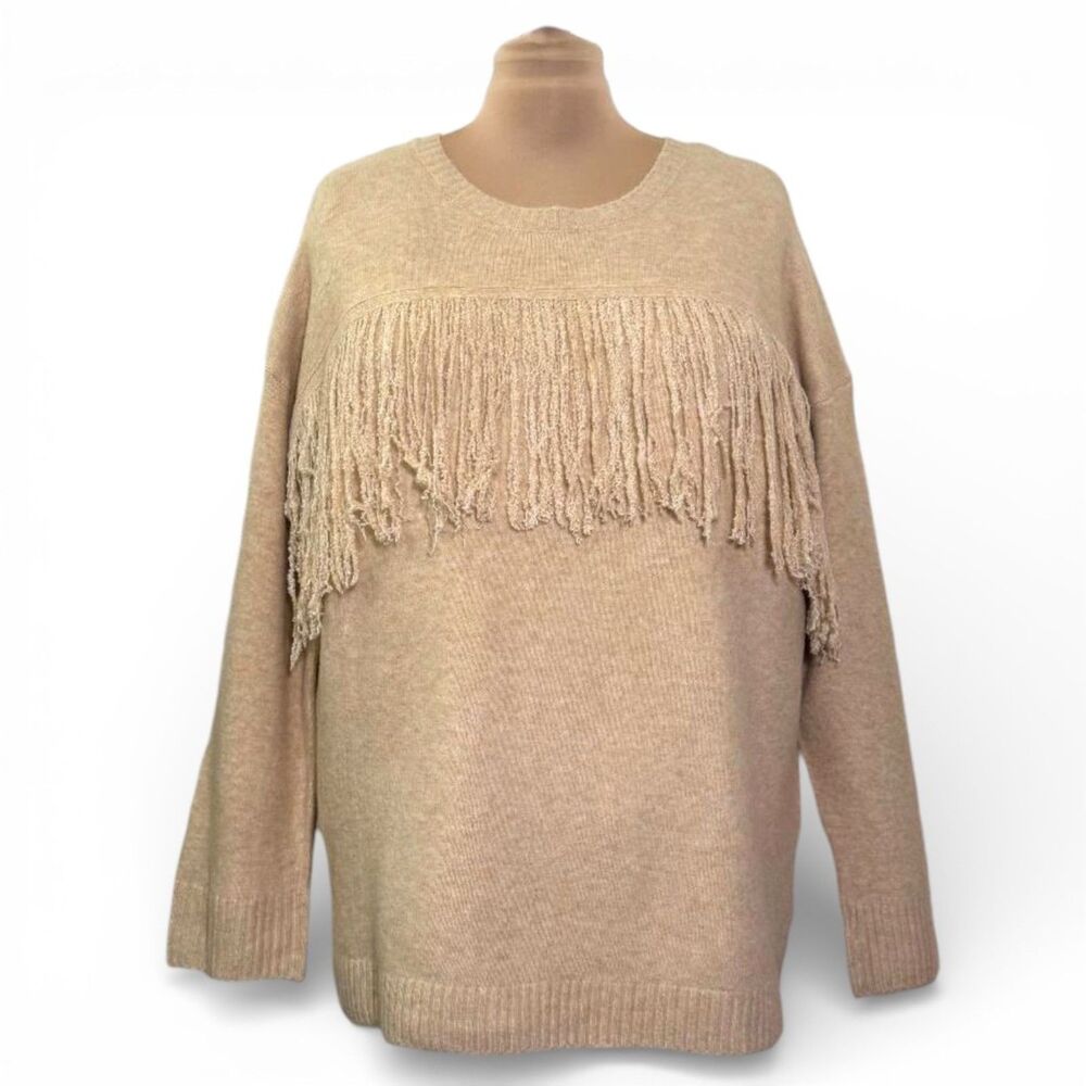HEYSON Beige Oversized Fringe Sweater, NEW! Size 3XL